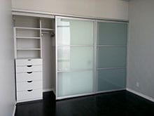 Frosted glass closet doors with 3 panel design CA San Fernando Valley